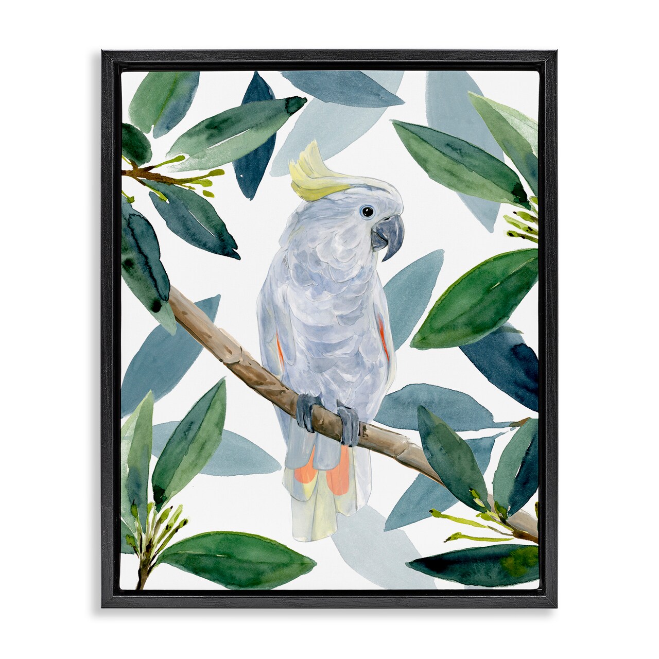 Stupell Industries Tropical Cockatoo & Greenery Framed Floater Canvas Wall Art